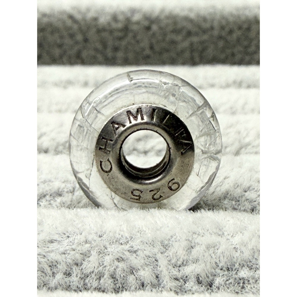Chamilia Sterling Silver Crackle Clear Murano Glass Charm Bead 925